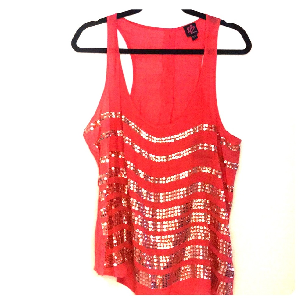 Coral w/gold sequins fun blouse